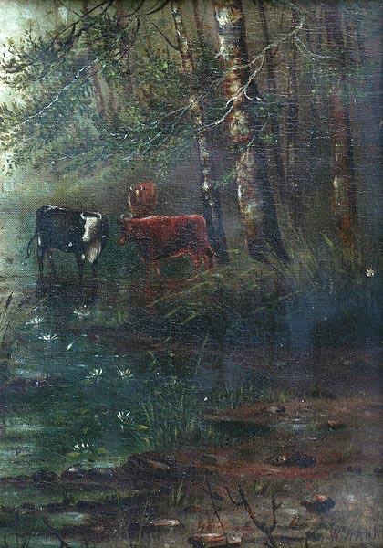 William M. Hanna Woodland View With Cows